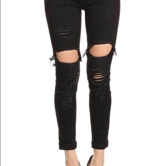 Black Distressed & Destroyed Jeans - Picture 4 of 7